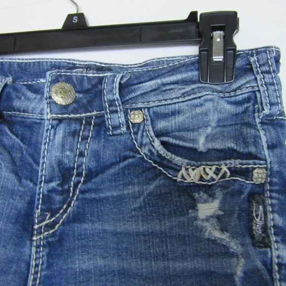 Silver Boyfriend Mid Jean Distressed Shorts Raw Hem Women's 26 - Picture 3 of 7